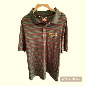 Under Armour Golf Polo Shirt Men’s Large Teal Green Red‎ Striped Loose Heatgear.